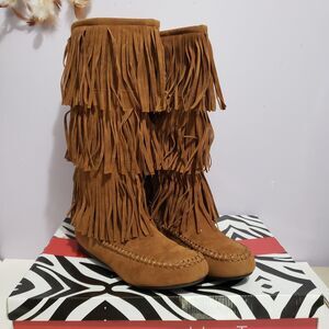 Hot Tomato Sz 10M Elk River Brown Fringe Women's Faux Suede Boots